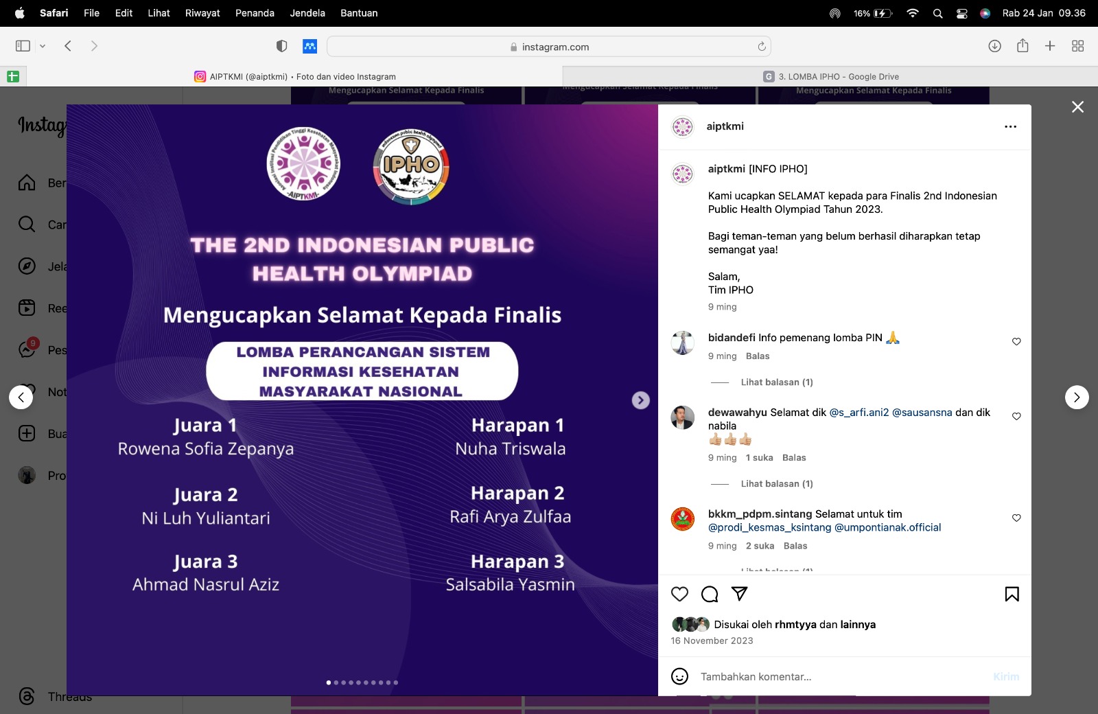 Juara Lomba Perancangan Sistem Informasi Kesehatan Masyarakat Nasional